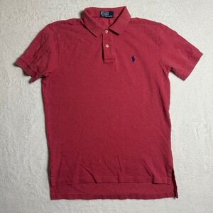 Vintage 90s Polo Ralph Lauren Pink Pique Shirt Blue Pony Logo Men M Preppy Retro